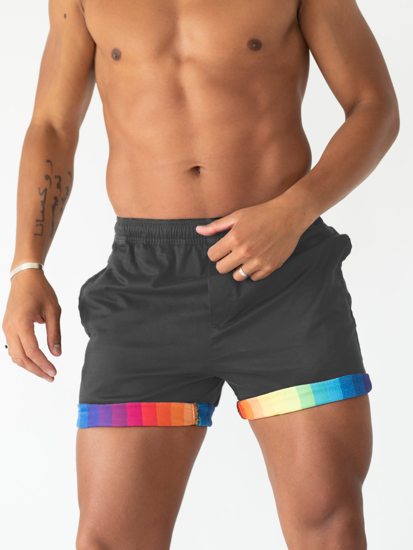 The Rudest Rainbow Roll-up Shorts - Grey