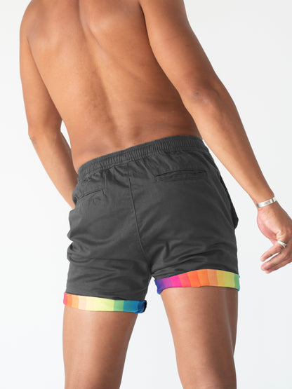 Shorts Rudest con Puños Arcoíris Enrollables - Gris