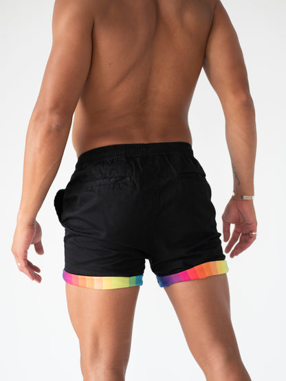 Shorts Rudest con Puños Arcoíris Enrollables - Negro