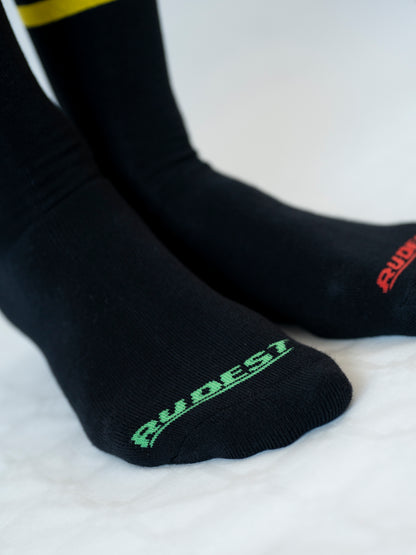 Los Calcetines de Rayas Arcoíris Desparejados de Rudest - Negro