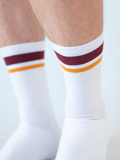 Chaussettes Rudest Retro en Éponge Intégrale – Bordeaux + Jaune
