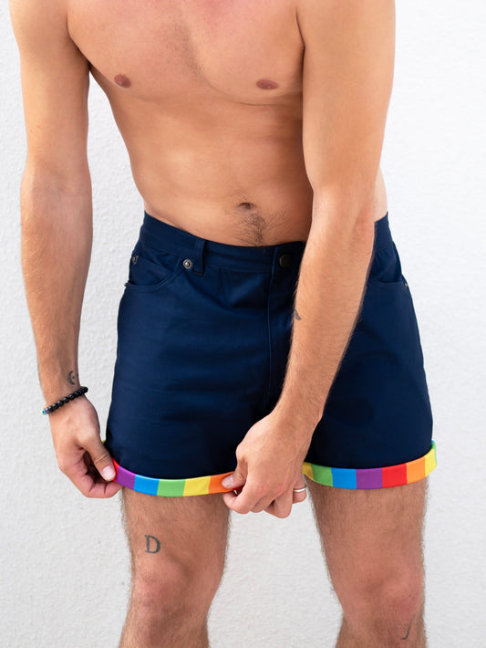 The Rudest 2025 Rainbow Roll-up Shorts - Navy Blue (Short)