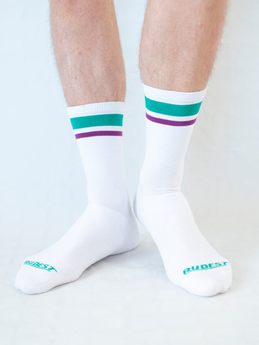 The Rudest Retro Full Terry Socks - Teal + Plum
