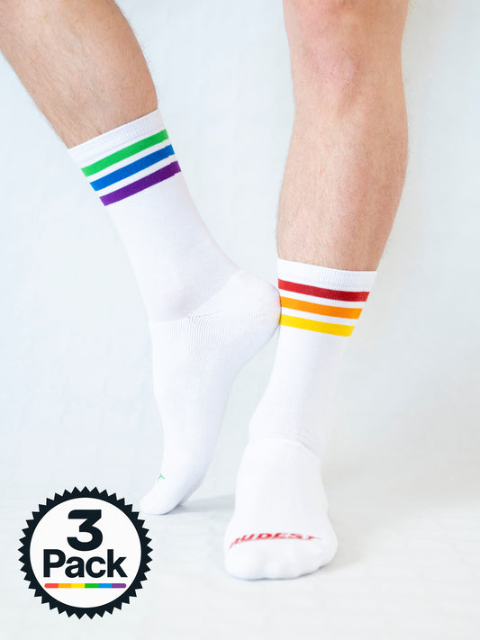 3-Pack Odd Spectrum Stripes Full Terry Premium Socks - White